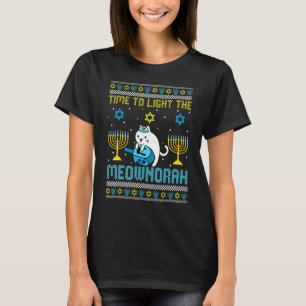 Light The Meownorah Jewish Cat Menorah Ugly Chanuk T-Shirt