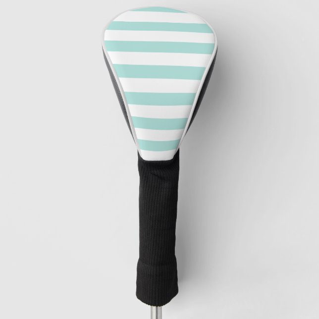 Light Turquoise and White Wide Horizontal Striped Golf Head Cover (Front)
