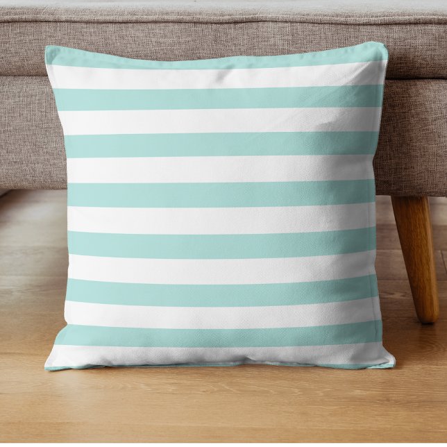 Light Turquoise and White Wide Horizontal Striped Throw Pillow (Creator Uploaded)