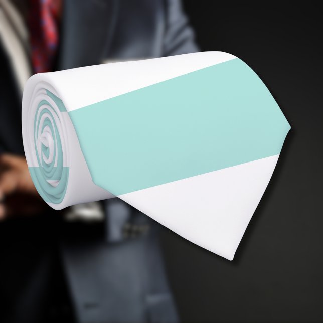 Light Turquoise and White Wide Horizontal Striped Tie (Creator Uploaded)