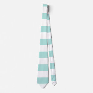 Light Turquoise and White Wide Horizontal Striped Tie
