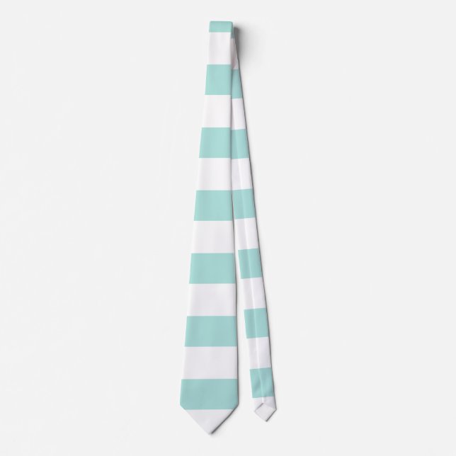 Light Turquoise and White Wide Horizontal Striped Tie (Front)