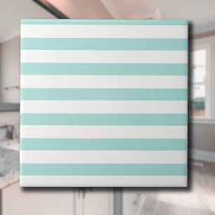 Light Turquoise and White Wide Horizontal Striped Tile