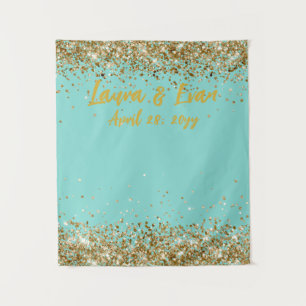 Light Turquoise Blue and Gold Wedding Photo Booth Tapestry