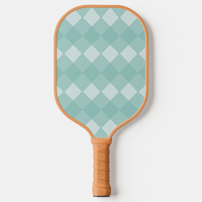 Light Turquoise Blue Diamonds Circuit Pattern Pickleball Paddle (Front)