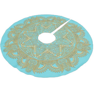 Light Turquoise Blue Green Mandala Star Pattern Brushed Polyester Tree Skirt