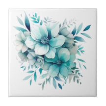 Light Turquoise Floral Ceramic Tile