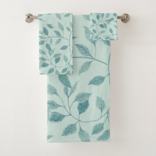 Light Turquoise Leaf Pattern Bath Towel Set