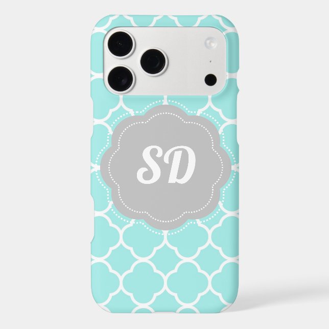 Light Turquoise Quatrefoil Custom Monogram (Back)