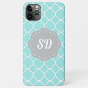 Light Turquoise Quatrefoil Custom Monogram iPhone 11 Pro Max Case