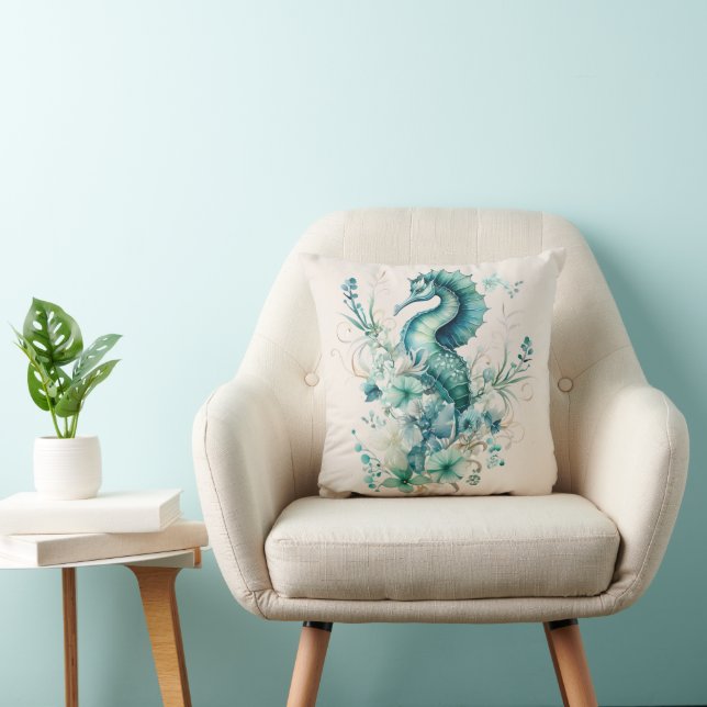 Light Turquoise Seahorse Pillow (Chair)