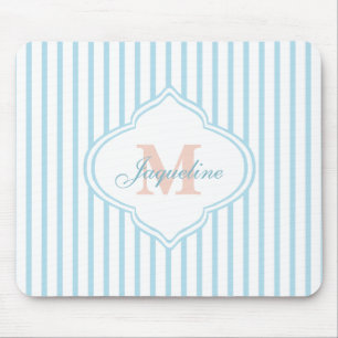 Light Turquoise Stripe Monogram Mouse Pad