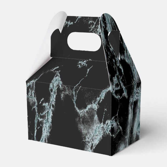 Light Turquoise Vein Black Marble Look Favor Box (Front Side)