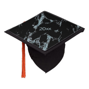 Light Turquoise Vein Black Marble Look Graduation Cap Topper