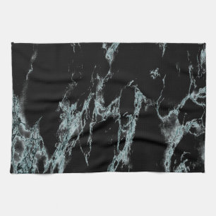 Light Turquoise Vein Black Marble Look Kitchen Towel