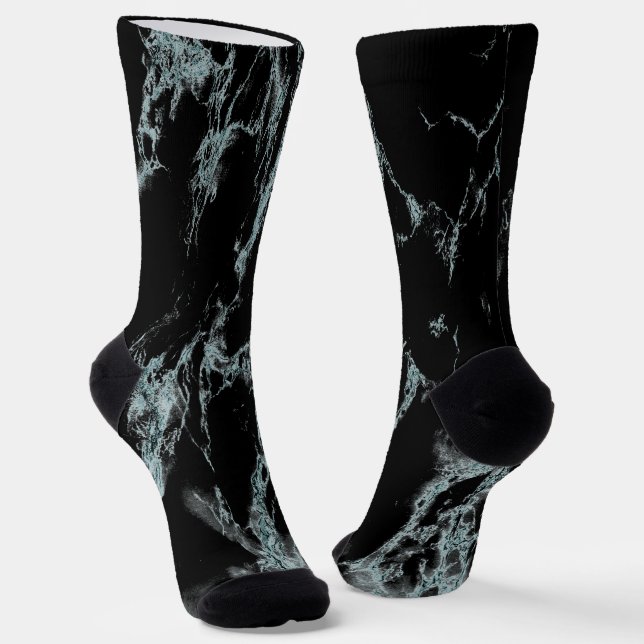 Light Turquoise Vein Black Marble Look Socks (Angled)