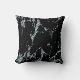 Light Turquoise Vein Black Marble Look Throw Pillow