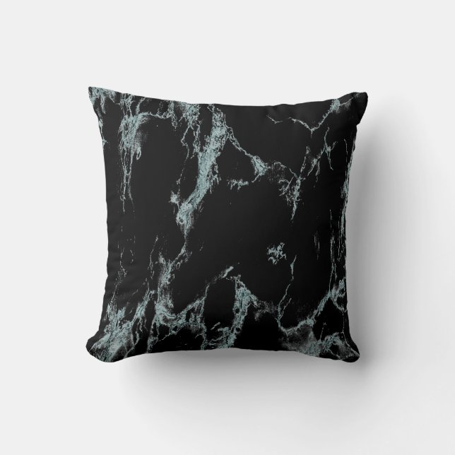 Light Turquoise Vein Black Marble Look Throw Pillow (Front)