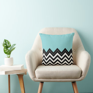 Light Turquoise White Black Zigzag Stripes Pattern Throw Pillow