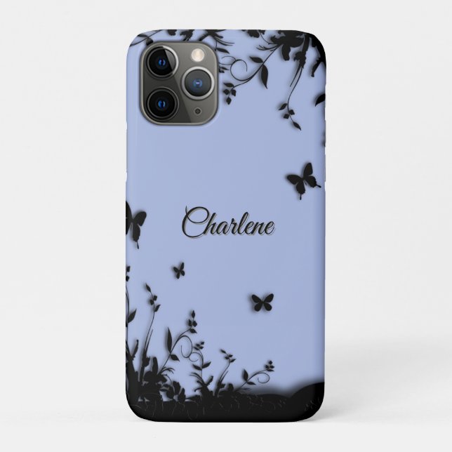 Light Ultramarine Butterfly Garden Personal Name Case-Mate iPhone Case (Back)