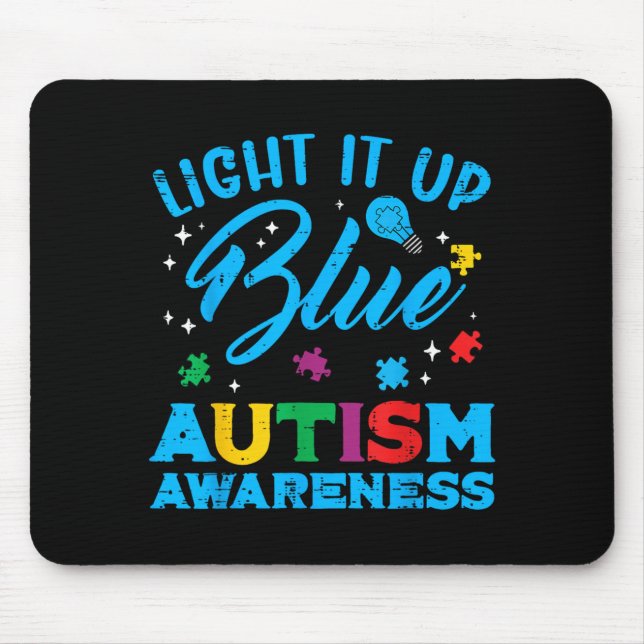 Light Up Blue Autism Awareness ASD Support Men Mouse Pad (Front)