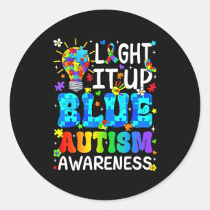 Light up blue autism awareness puzzle piece boys classic round sticker