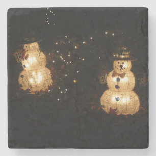 Light-Up Snowmen Christmas Holiday Photo Stone Coaster