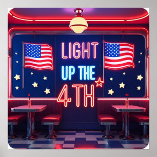 Light Up the 4th Neon Fireworks Poster Print