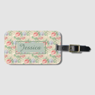 Light Vintage Pink Floral Pattern Personalised Luggage Tag