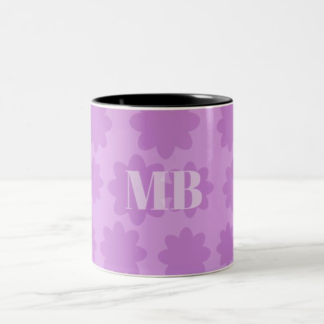 light violet floral unique monogram name initials Two-Tone coffee mug (Center)