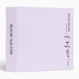 Light Violet Recipe Book Cookbook Script Monogram Binder