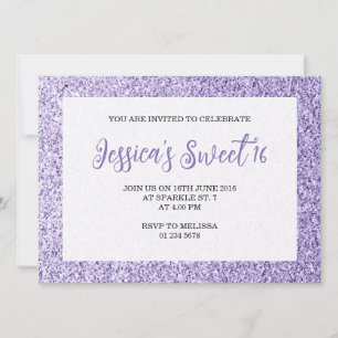 Light violet sparkles Sweet 16 elegant script Invitation
