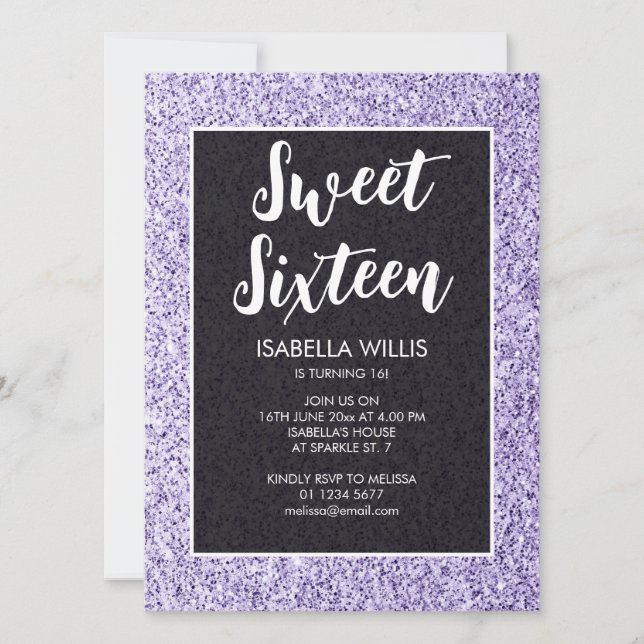 Light violet sparkles Sweet 16 elegant script Invitation (Front)