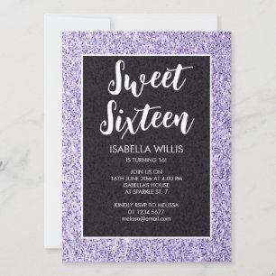 Light violet sparkles Sweet 16 elegant script Invitation