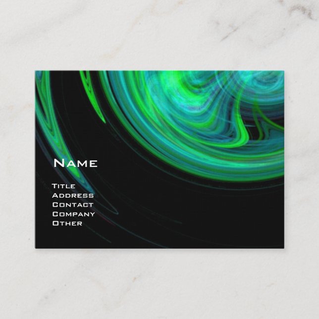 LIGHT VORTEX Aqua Blue Green Fractal Swirls Business Card (Front)