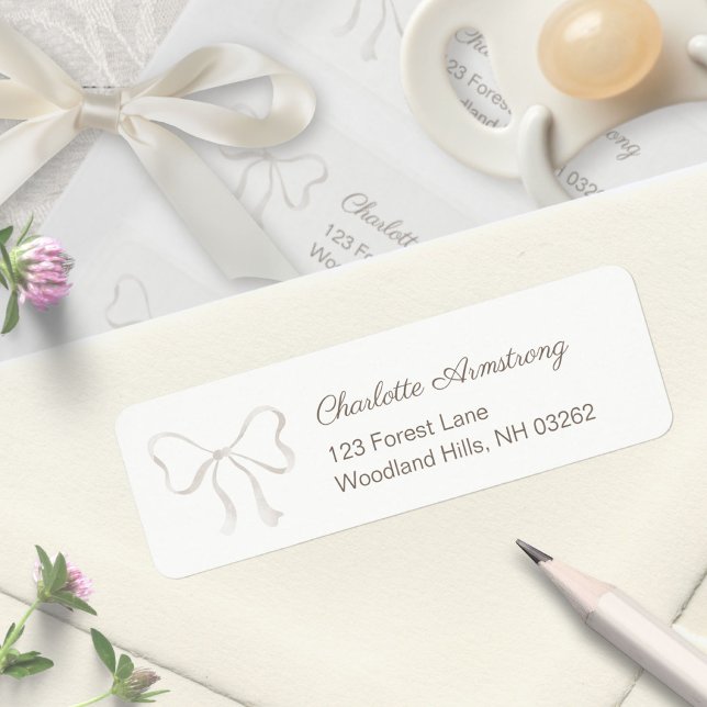 Light Warm Cream Baby Shower Bow Return Address (Light Warm Cream Baby Shower Bow Return Address Label ©Susanne Sachers - Sunny Mind 🌞)