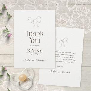 Light Warm Cream Watercolor Bow Baby Shower Thank You Card