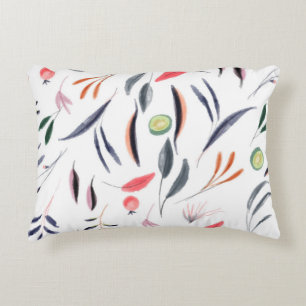 Light Watercolor Leaves and Berries Pattern Accent Pillow