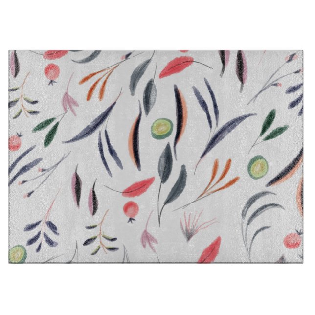 Light Watercolor Leaves and Berries Pattern Cutting Board (Front)