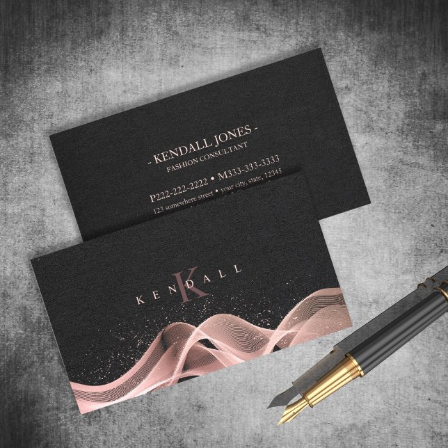 Light Wave and Stardust Monogram Rose Gold ID781 Business Card (Creator Uploaded)