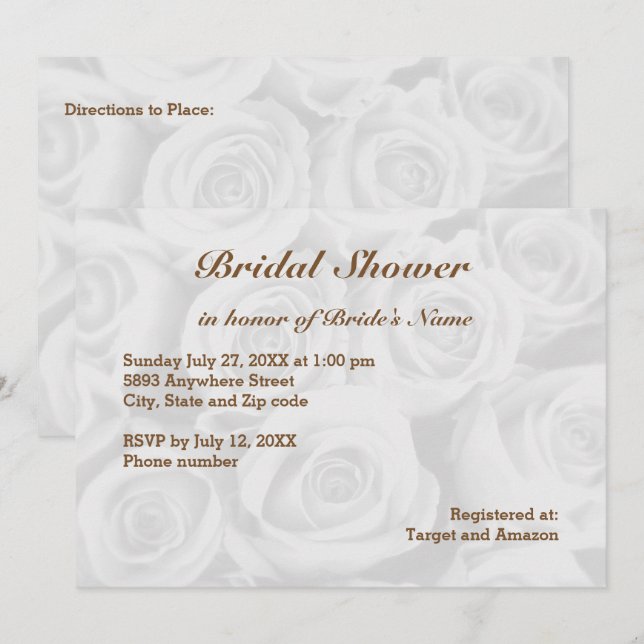 Light White Rose Background Bridal Shower Invite (Front/Back)