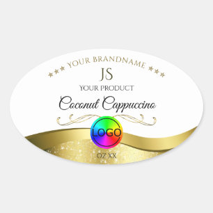 Light White Wavy Gold Logo Monogram Product Label