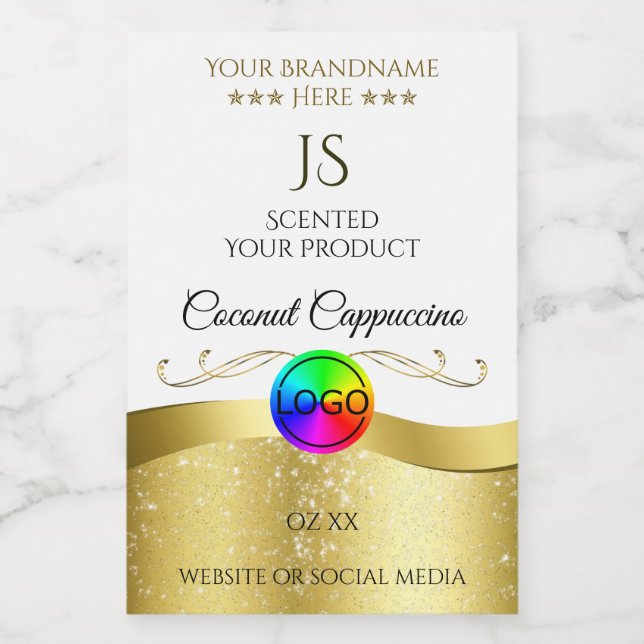 Light White Wavy Gold Logo Monogram Product Label (Single Label)