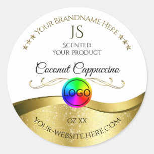 Light White Wavy Gold Logo Monogram Product Label