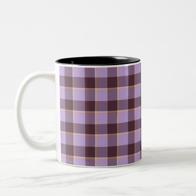 Light Wisteria and Livid Brown Plaid Purple Two-Tone Coffee Mug (Left)