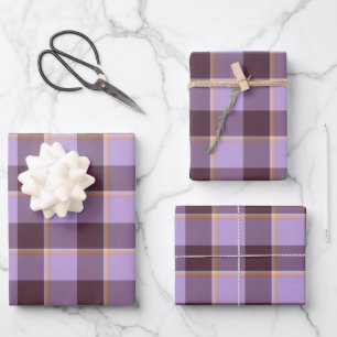 Light Wisteria and Livid Brown Plaid Purple Wrapping Paper Sheet