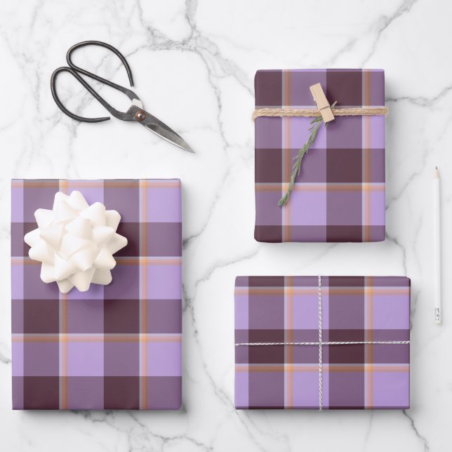 Light Wisteria and Livid Brown Plaid Purple Wrapping Paper Sheet (Front)