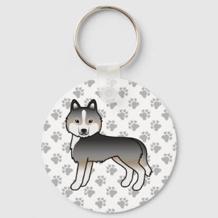 Light Wolf Grey Siberian Husky Cartoon Dog & Paws Keychain