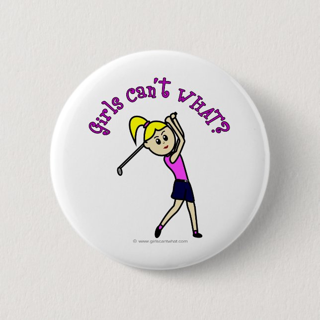 Light Woman Golfer 2 Inch Round Button (Front)
