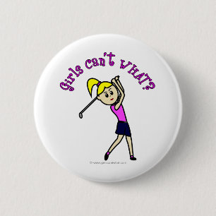 Light Woman Golfer 2 Inch Round Button